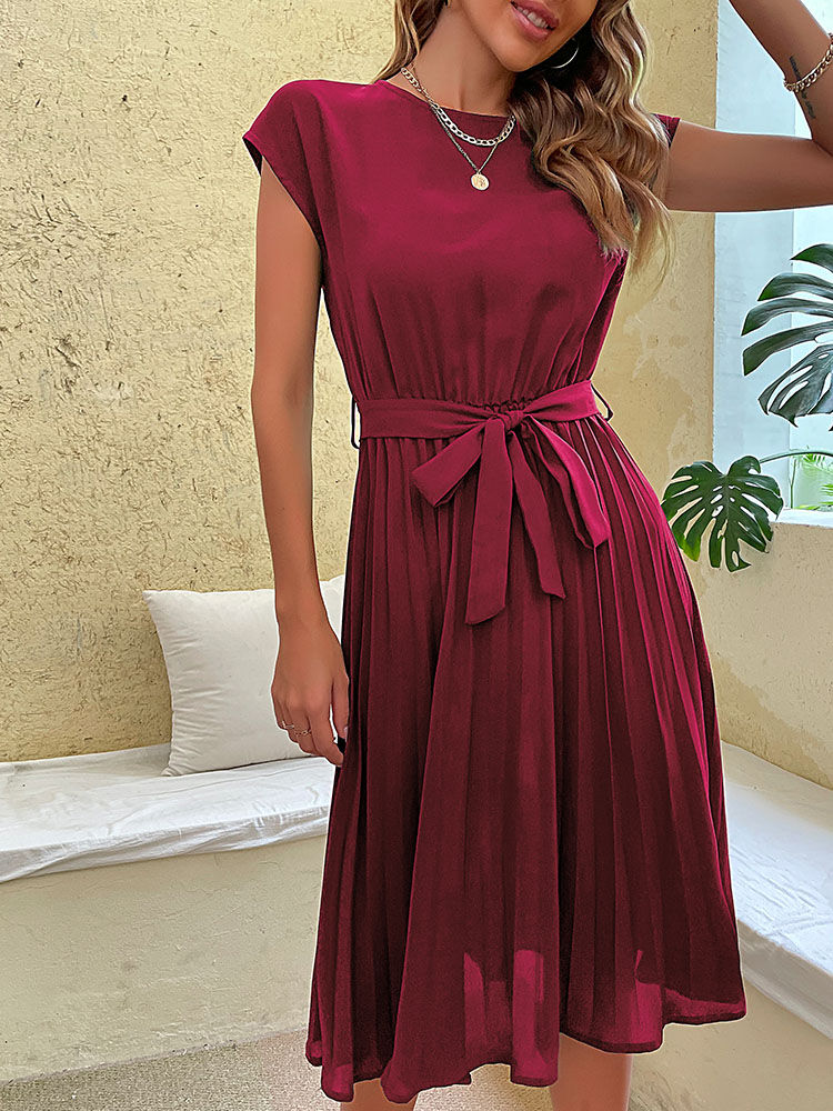 Miniatura: Vestido de Verão Feminino Elegante – Vestido Midi Plissado, Casual de Praia.