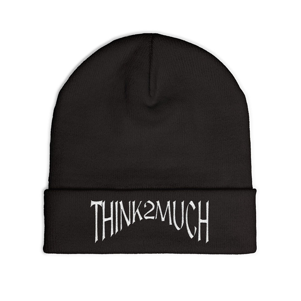 Thumbnail: Think2Much Embroidered Knit Beanie — Cozy Winter Hat for Deep Thinkers
