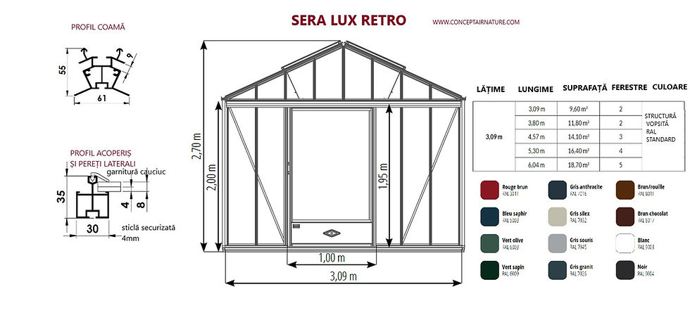 Miniatură: Seră de grădină cu pereții drepți  - Gama LUX  RETRO 18,70m²