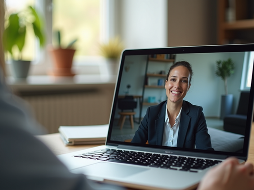    Online career coaching session on laptop screen