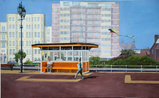 Paining of a boy with a kite
