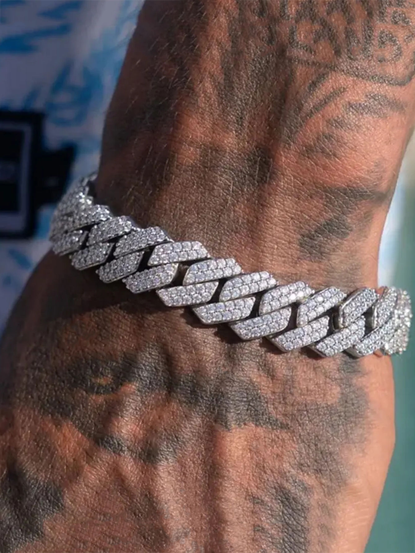 14MM Iced Prong Link Cuban Chain Bracelets for Men Women Full Rhinestones Chunky