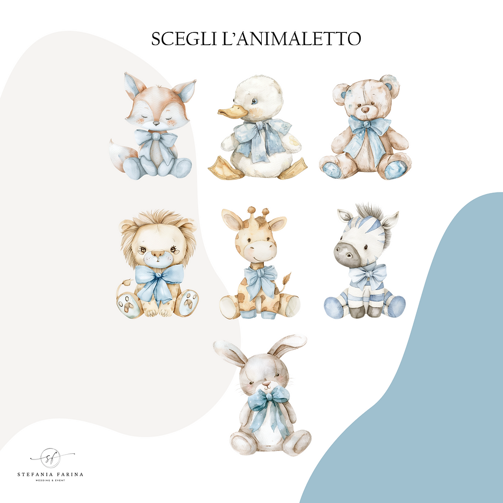 Miniatura: Invito digitale Battesimo - Animaletti Pupazzi - Azzurro