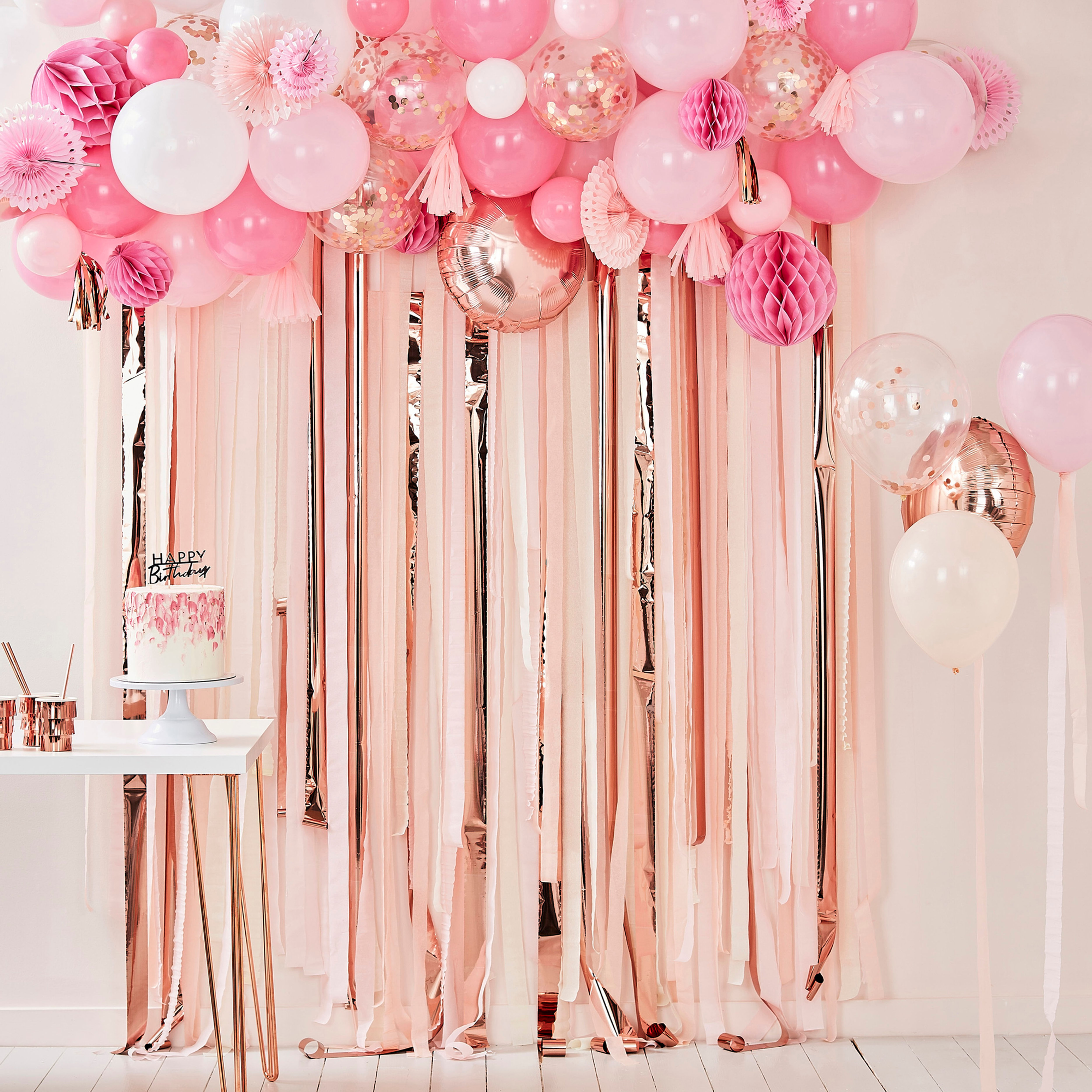 Backdrop Decorativo in Carta - Frange Pink & Rosa Gold