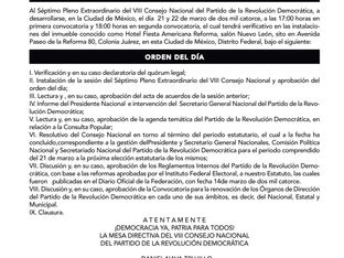 Séptimo Pleno Extraordinario del VIII Consejo Nacional del Partido de la Revolución Democrática