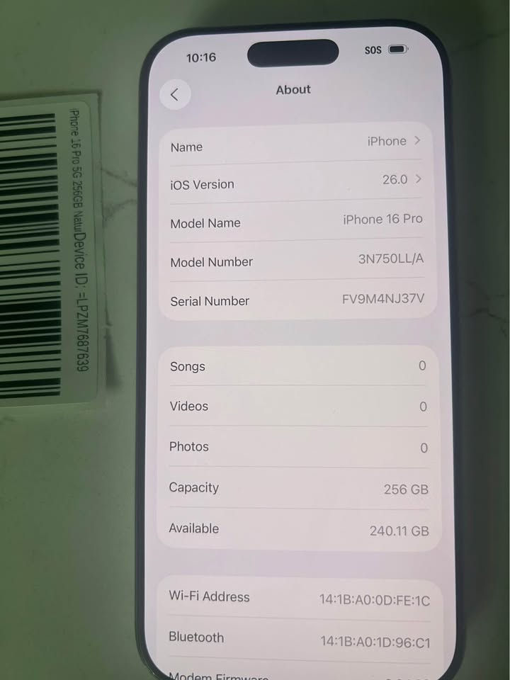 Thumbnail: IPHONE 16 PRO NAT 256GB. US reseller flex