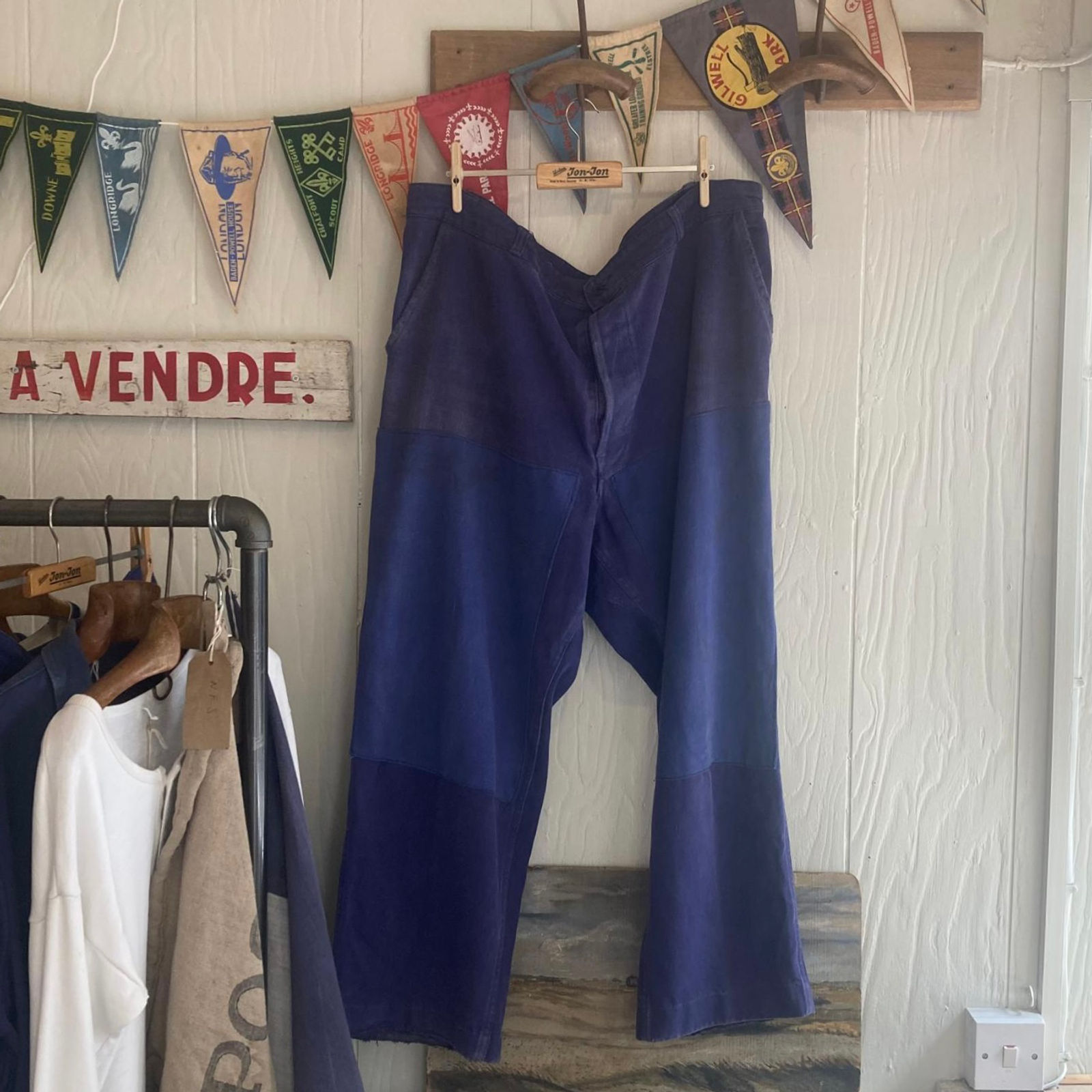 Vintage 1960s French Patched & Darned Workwear Trousers W40”