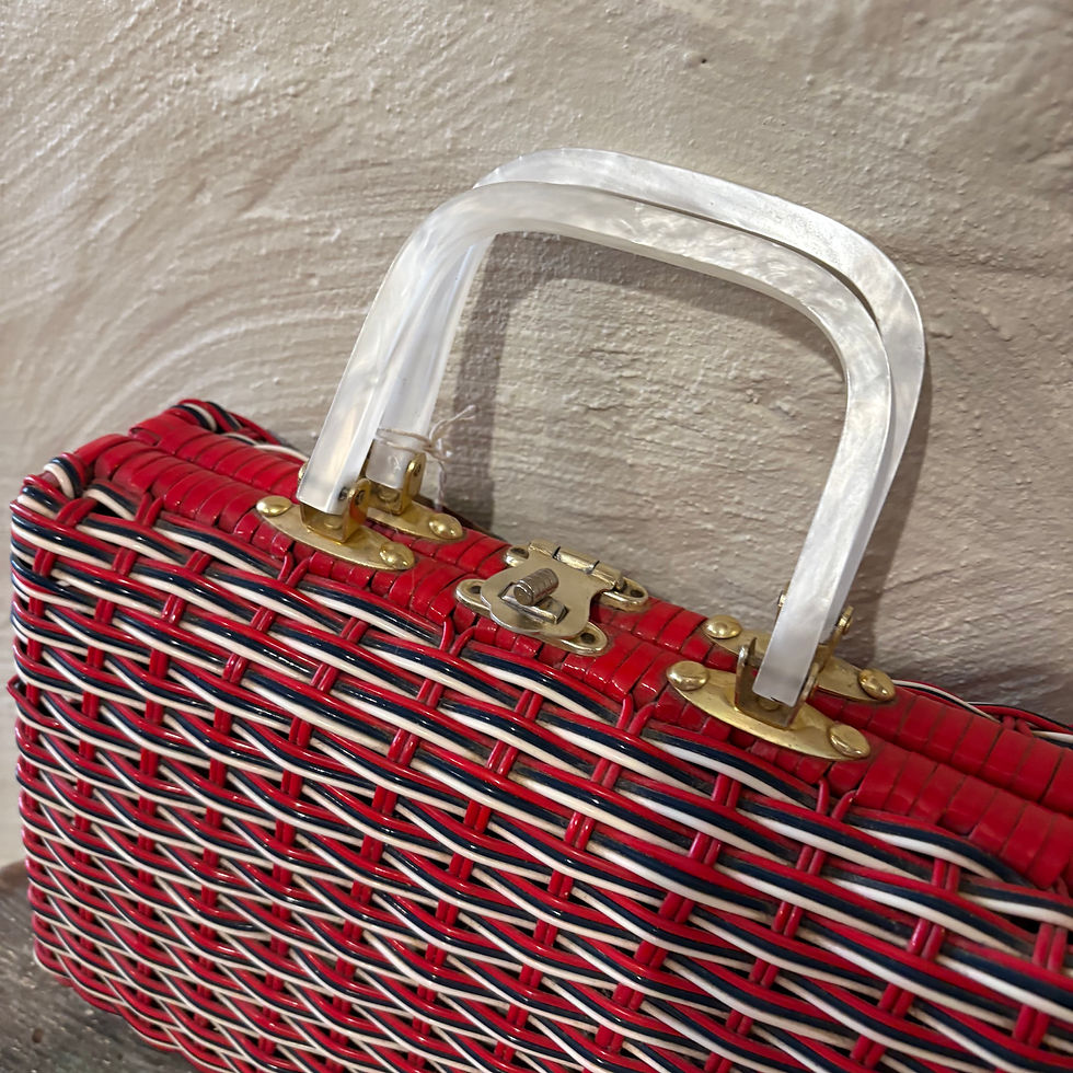 Thumbnail: Vintage 1950s Tri- Colour Woven Bag w/ Perspex Handles