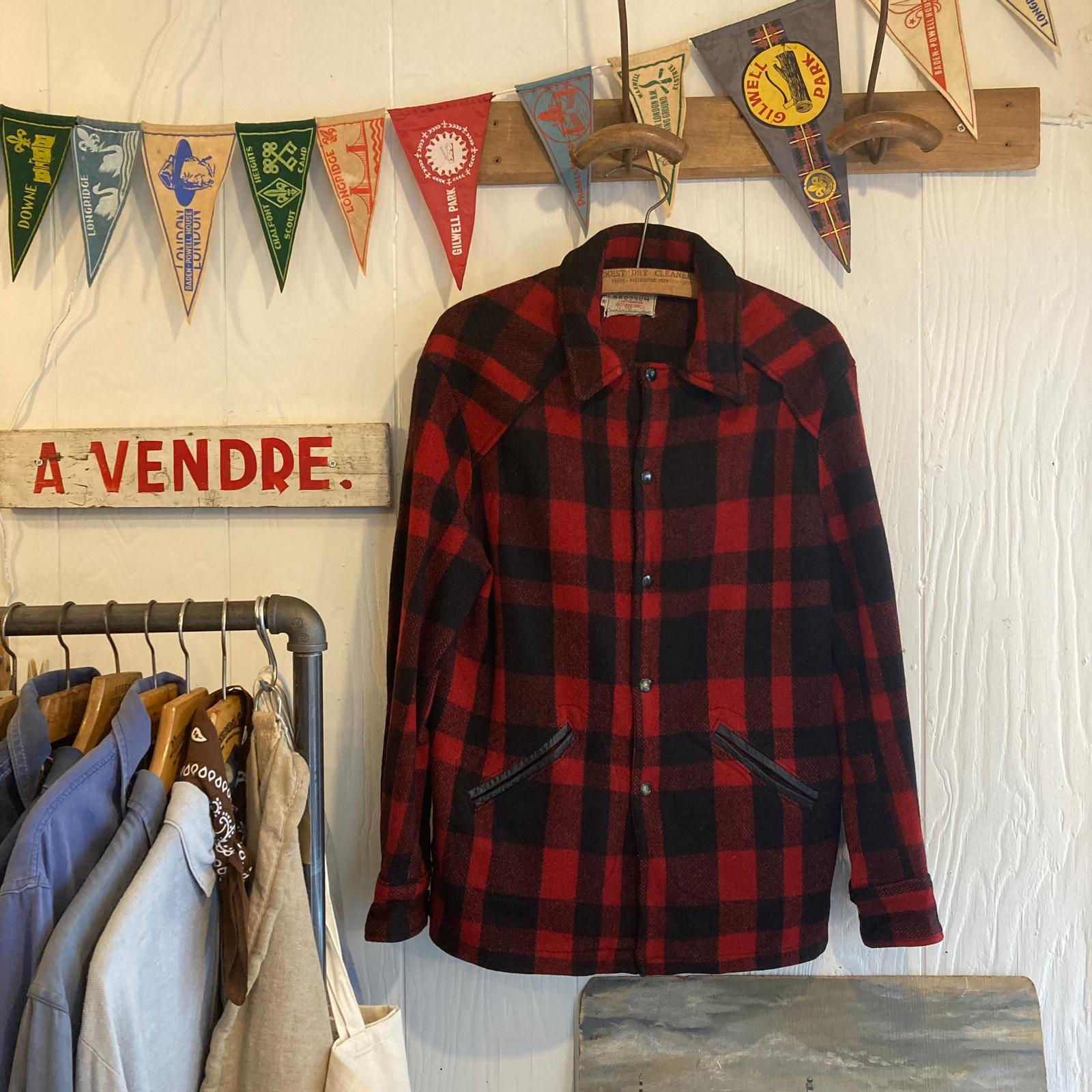 Vintage 1950s USA Skookam Check Wool Mackinaw Jacket M L