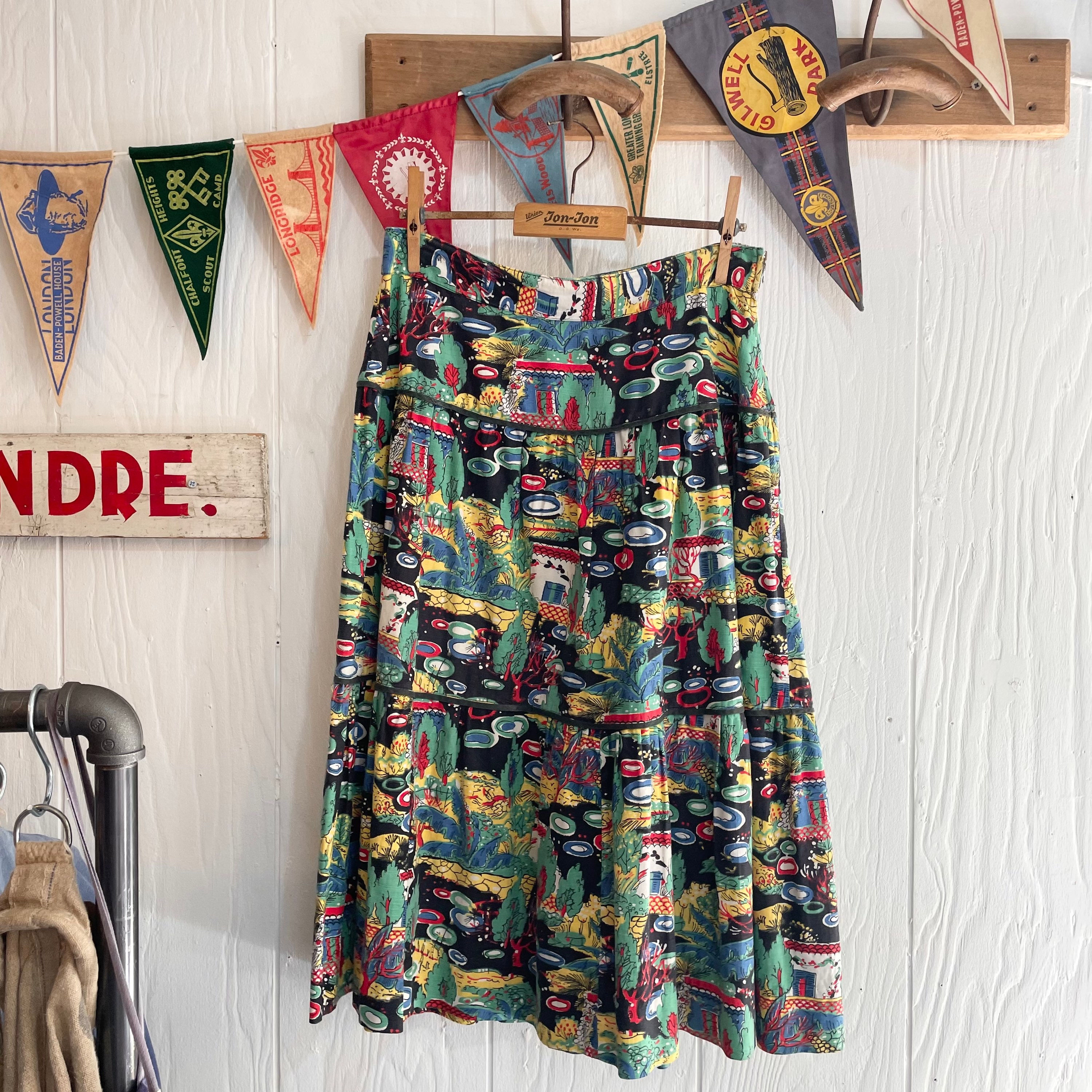 Vintage 1940s/50s Novelty Print Cotton Skirt UK8 10 W28”