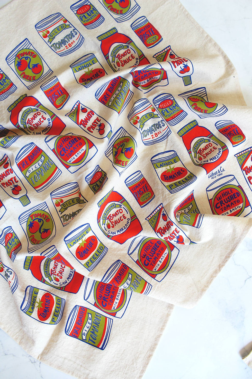 Canned Tomatoes Screen Printed Tea Towel