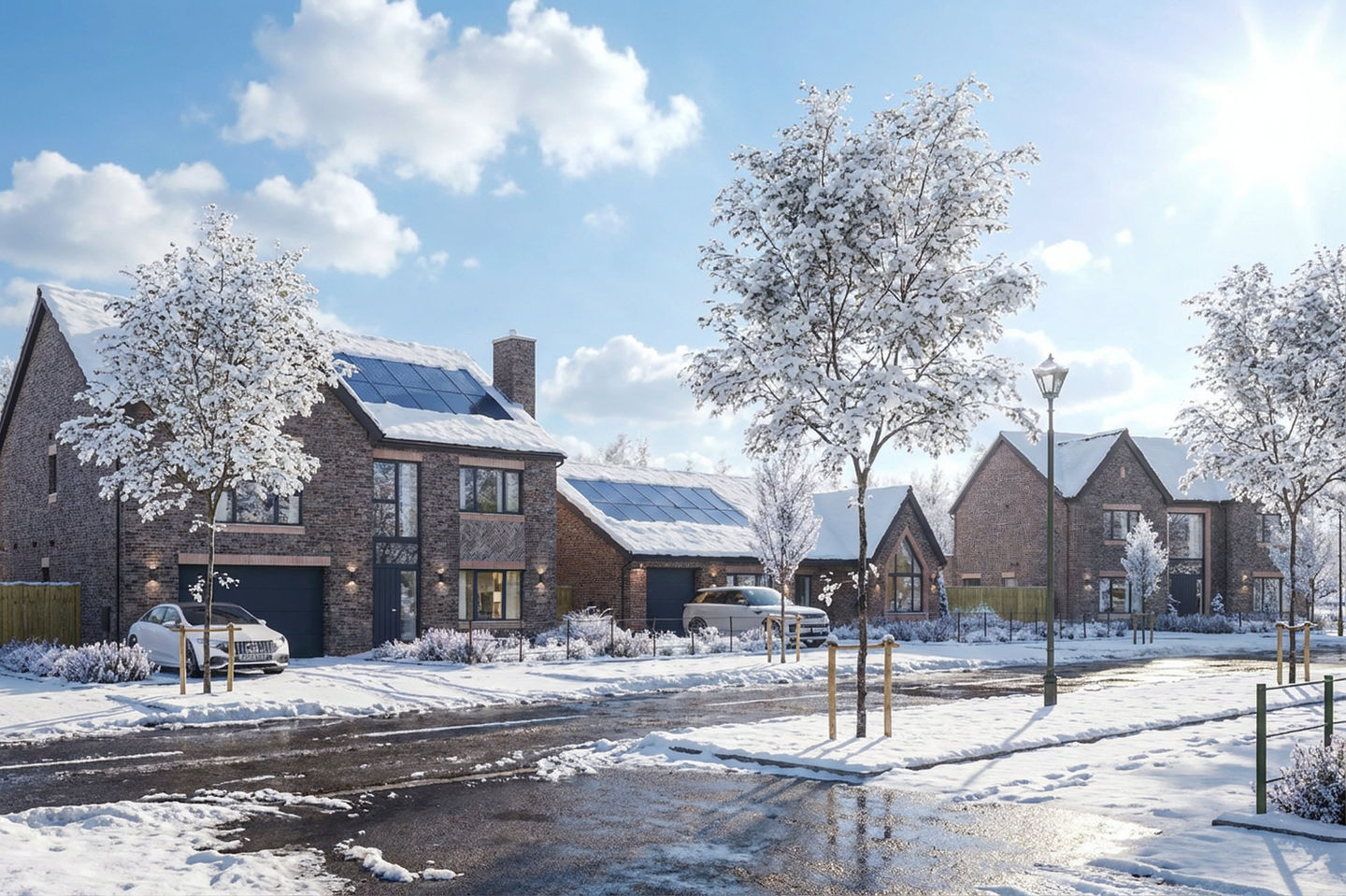 A snowy version of the street scene