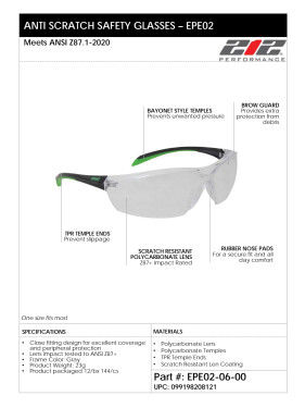 Thumbnail: EPE02-06-00 Scratch Resistant TPR Padded Temple Clear Lens Safety Glasses