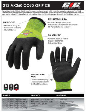 Thumbnail: AXCGC5-88 Seamless Nitrile-dipped Cut Resistant Cold Weather Hi-Viz Gloves