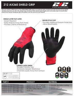 Thumbnail: AXSDG-05 Shield Grip Latex-dipped Gloves in Black and Red