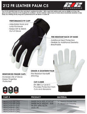 Thumbnail: FRLPC5-05 Fire Resistant Leather Palm Cut 5 Welder - Fab Gloves in Blk & Wht