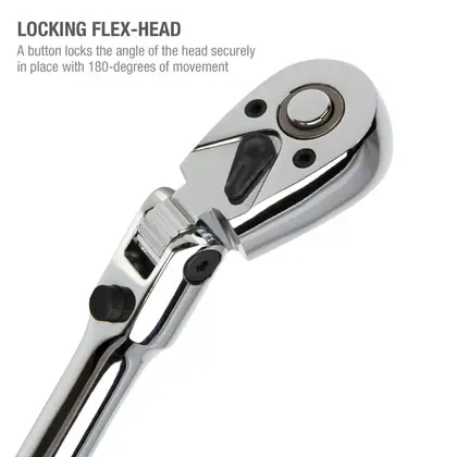 Thumbnail: 1/4" Drive 72-Tooth 180-Degree Flex-Head Reversible Quick-Release Ratchet, 12"L