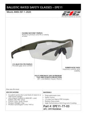 Thumbnail: EPE11-77-03 Ballistic Impact Rated Clear Anti-Fog Safety Glasses - Drab Green