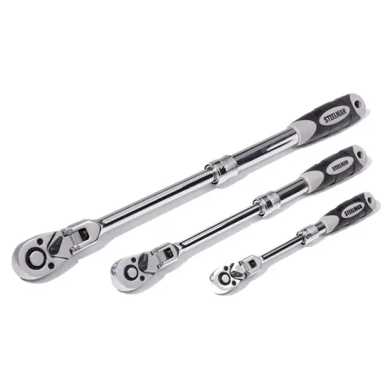 72-Tooth Extendable Flex-head Ratchet Set, 3-Pc (1/4, 3/8, and 1/2-Inch Drives)