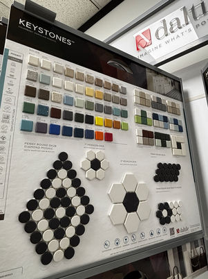 Daltile Keystones mosaic tile samples displayed in the JC Flooring showroom in Rosetown, Saskatchewan