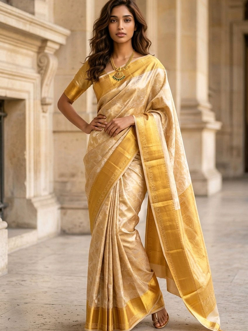 Kanchipuram Soft Silk (Beige with Gold Zari)