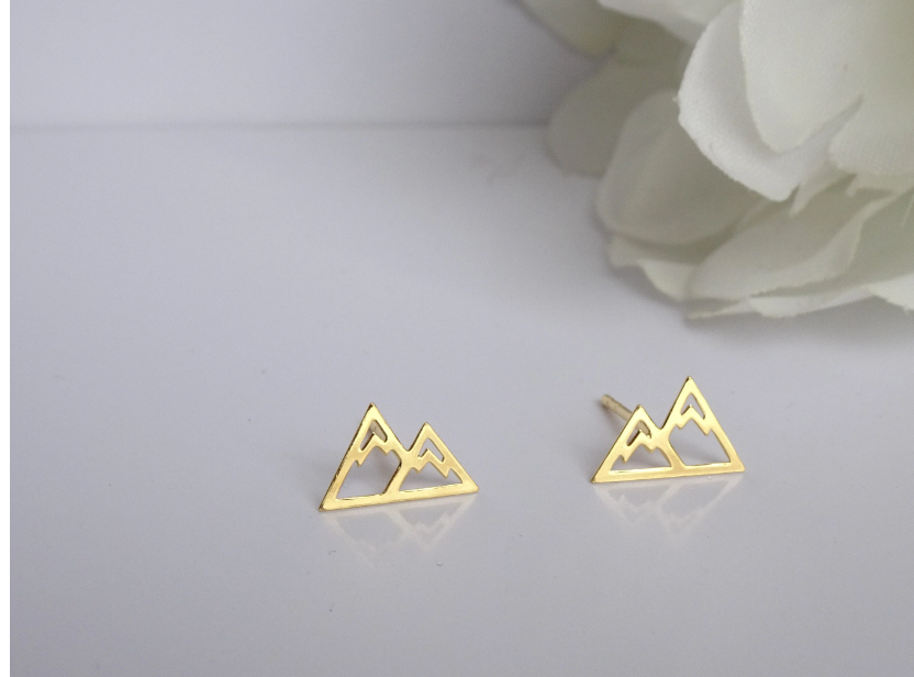 Thumbnail: Mountain Stud Earrings. Gold Mountain Stud Earrings.