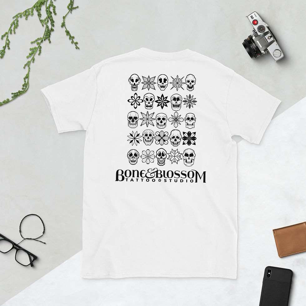 Thumbnail: Skulls & Blooms Grid Back White Unisex Tee