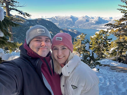 Bryant and Bri enjoying the beautiful panoramic mountain views at the Sea to Sky Gondola in Squamish, British Columbia.