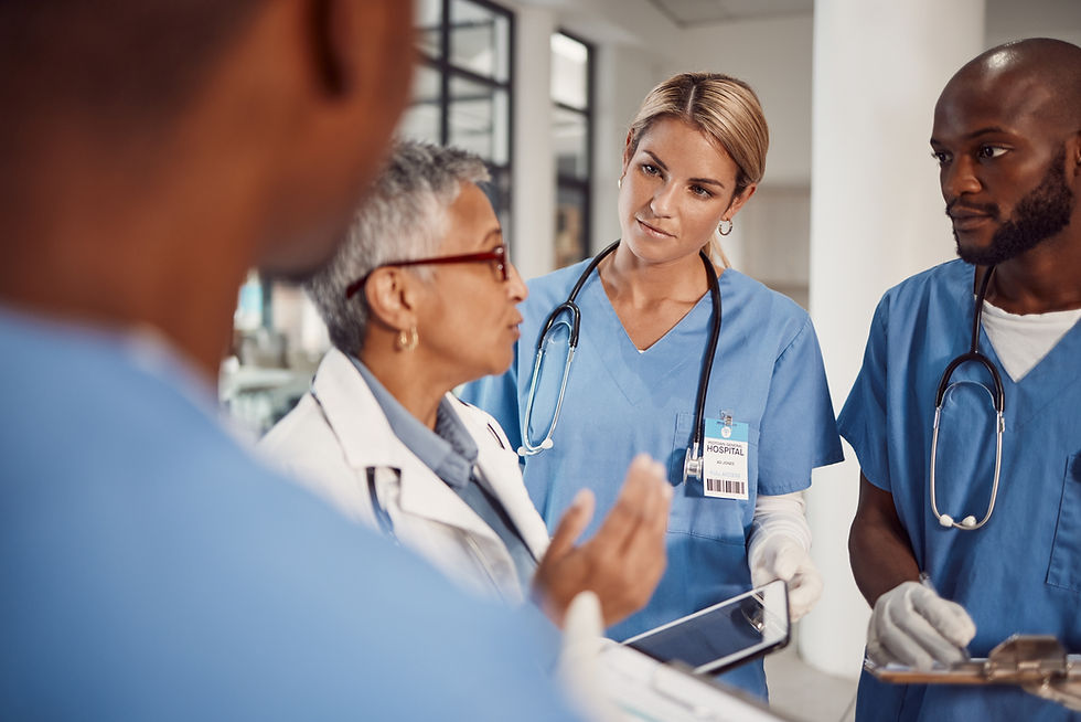 Healthcare team discussing in a hospital setting