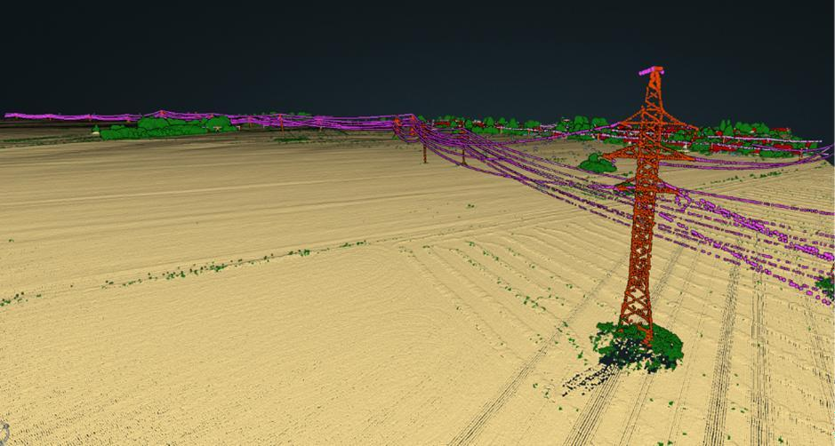 Figure 6: Classification results along a powerline corridor, showing accurate detection of major structures with minor mixing between the powerline classes
