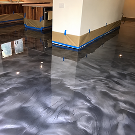 Decorative epoxy floor coating with a glossy finish