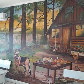 Custom hand-painted wall mural and decorative finish