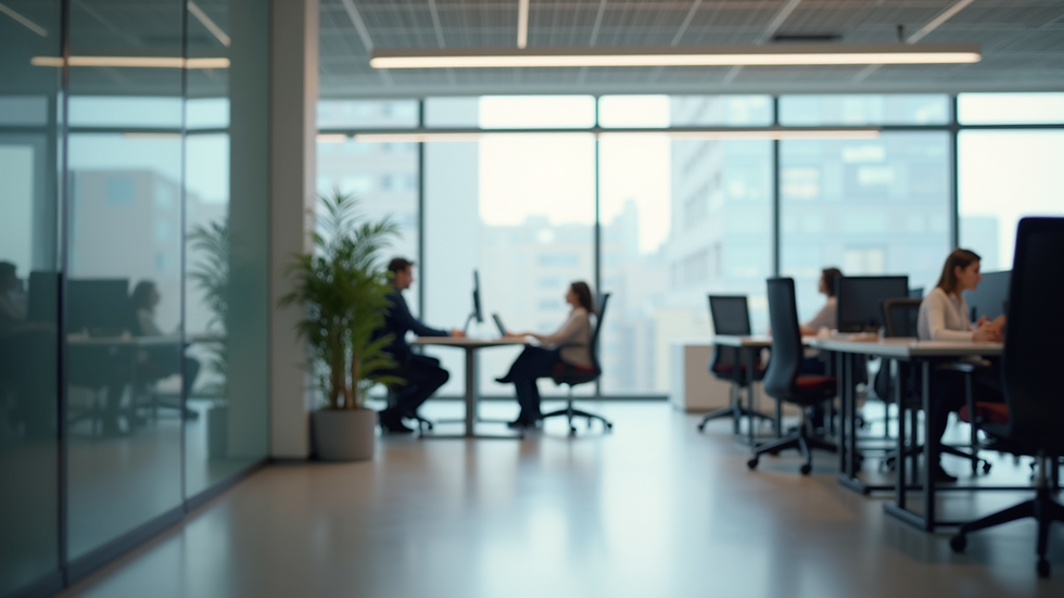 Eye-level view of modern office space with ergonomic furniture