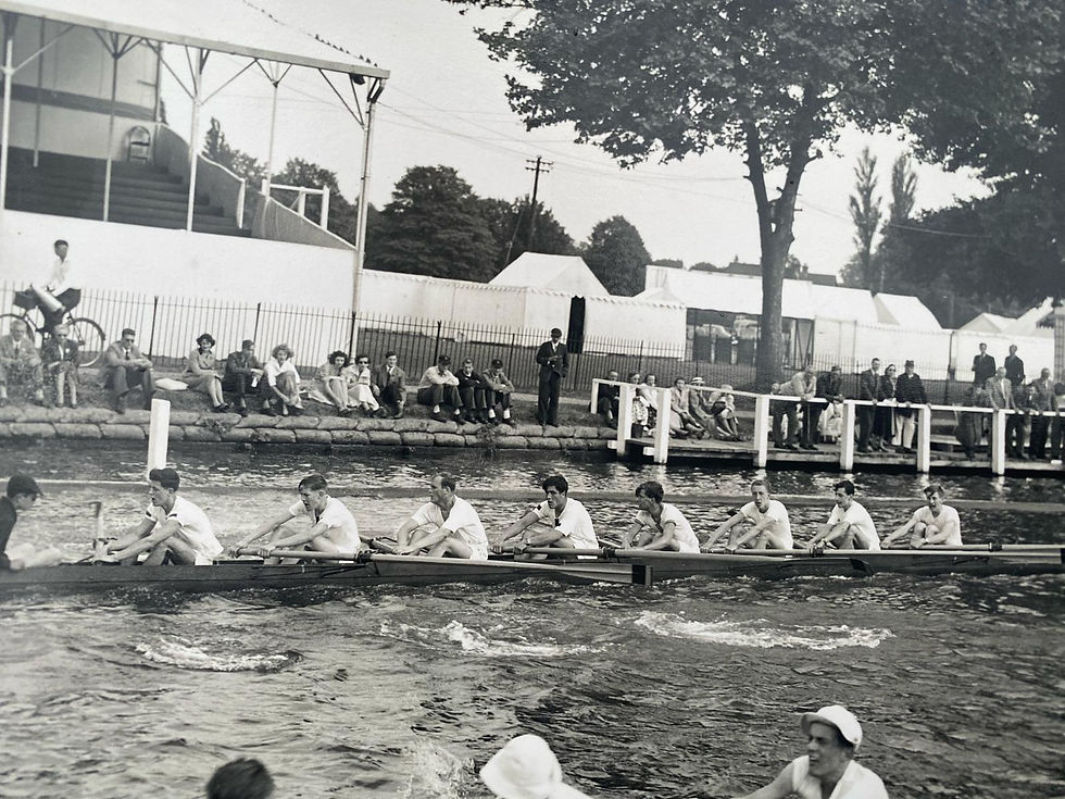 A Twickenham men's 8 competes at Henley in the 1950s.