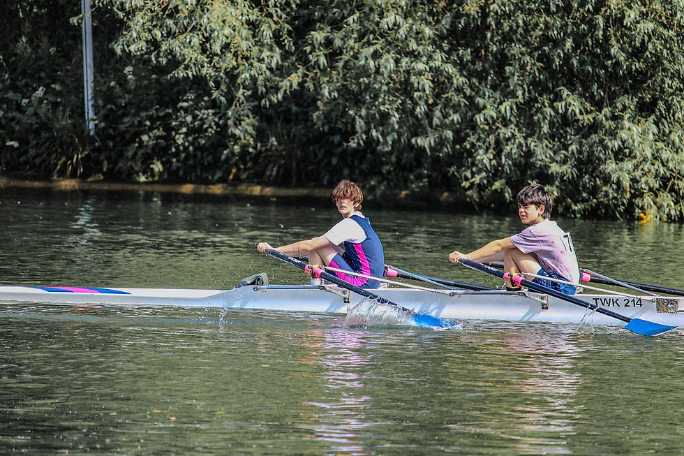 Two Twickenhham Junior rowers race a double at the Twickenham Regatta.