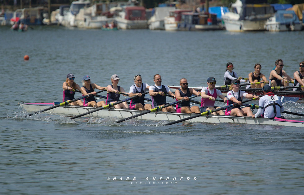 A Twickenham Mixed Eight boat races in the 103rd Twickenham Regatta.