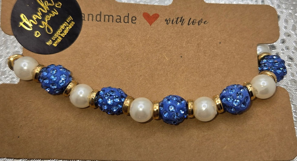 Blue and pearl beaded bracelet