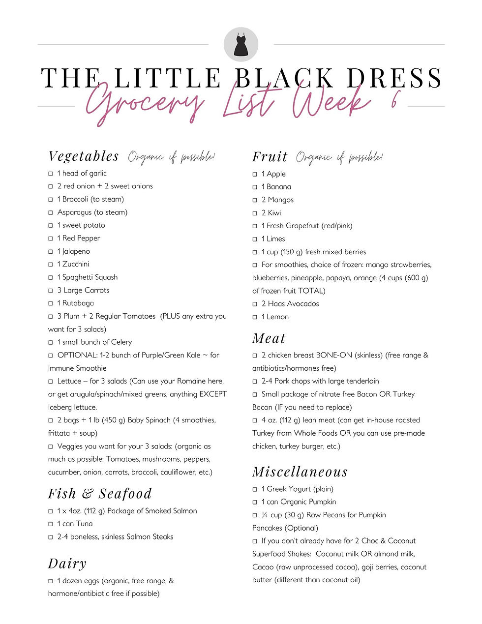 Grocery List wk 6