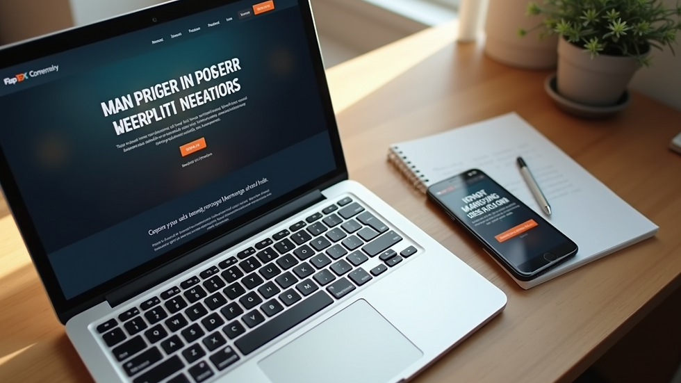 High angle view of a laptop and smartphone showing responsive website design
