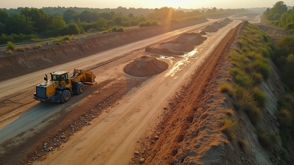 Bird’s eye view of a construction site with marked areas for clearing and earth moving