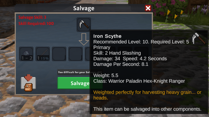 We Now Show Your Salvage Skill and Any Item's Salvage Requirement on the UI