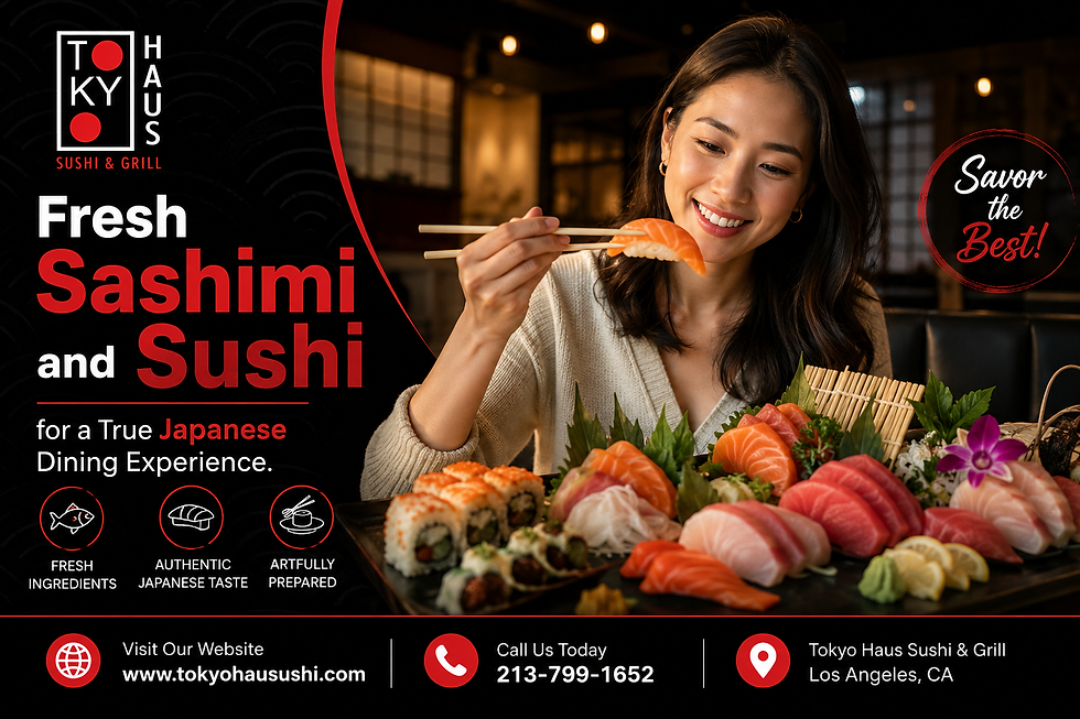 Finding great Japanese food should be simple. You want fresh seafood, good taste, and a place where every dish feels special. If you are searching for Fresh Sashimi and Sushi near me, TOKYO HAUS offers a welcoming place to enjoy classic Japanese flavors in Los Angeles. From carefully prepared sushi to delicate sashimi, the menu can make your next meal more enjoyable. Whether you are planning lunch, dinner, or a meal with friends, TOKYO HAUS can be a great choice for those looking for a Japanese Dining Experience in Los Angeles. Discover Fresh Sashimi and Sushi Sashimi and sushi are two well-known parts of Japanese food. While both may include fresh seafood, they are prepared in different ways. Sashimi is usually served as thin slices of seafood without rice. Sushi often combines seafood with seasoned rice and other fresh ingredients. Freshness matters when enjoying these dishes. Good ingredients help bring out the natural taste of seafood. At TOKYO HAUS, guests can explore Japanese di