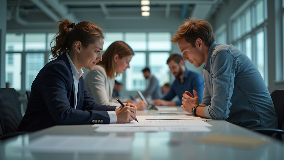 Eye-level view of a team collaborating on a project