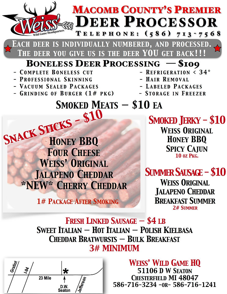 Deer Processing Elk Processing Wild Game