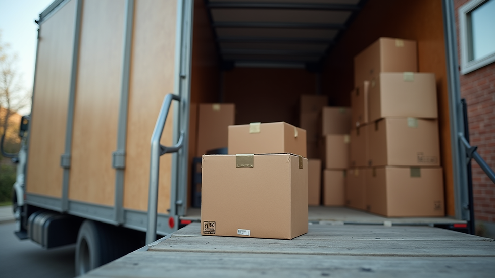 Eye-level view of a moving truck being loaded with carefully packed boxes