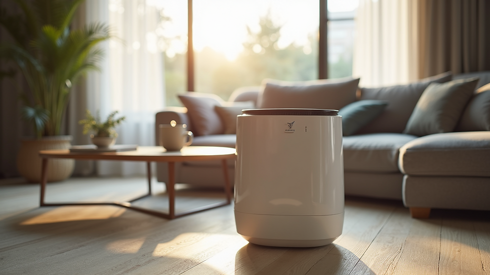 Close-up view of an air purifier in a modern living room