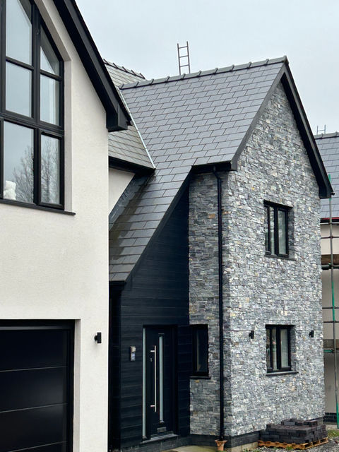 ZClad Natural Stone Cladding, River Blue, on a new build home