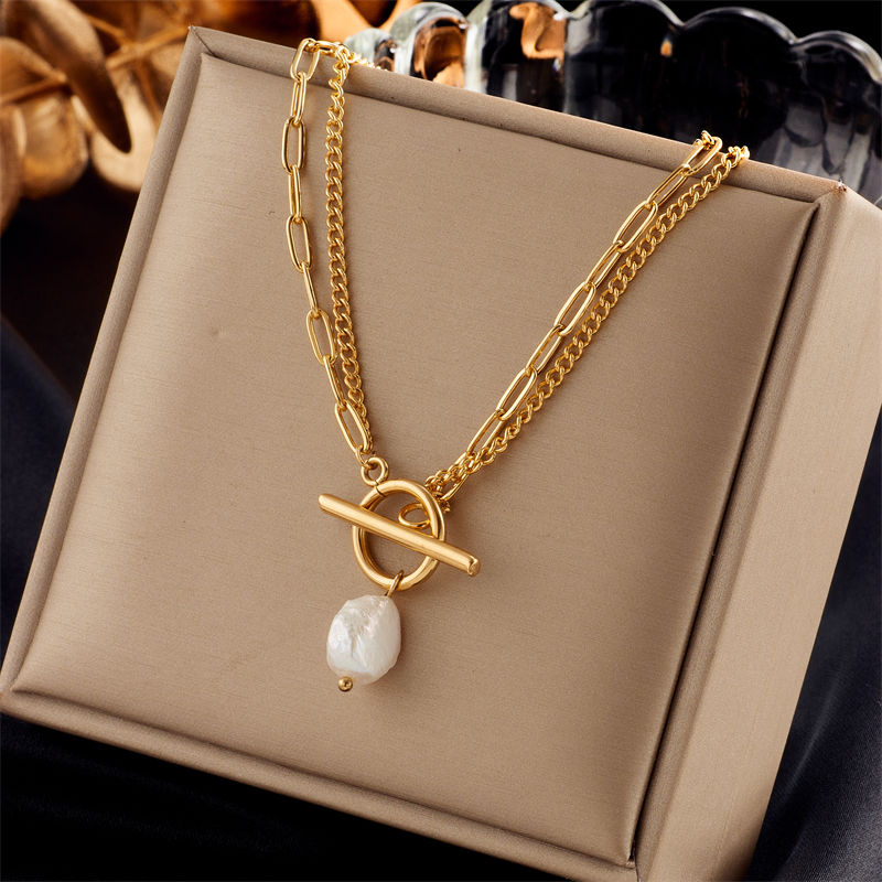 Thumbnail: Baroque Pearl Pendant Necklace - Toggle-Clasp Gold, Quietly Expensive