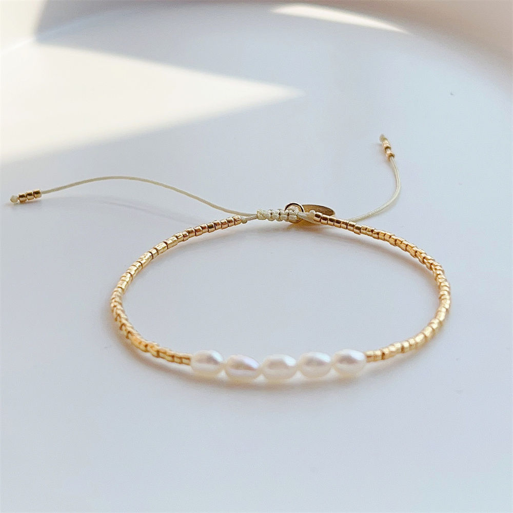 Pearl Beaded Bracelet - Gold Beads Meet Soft Pearl