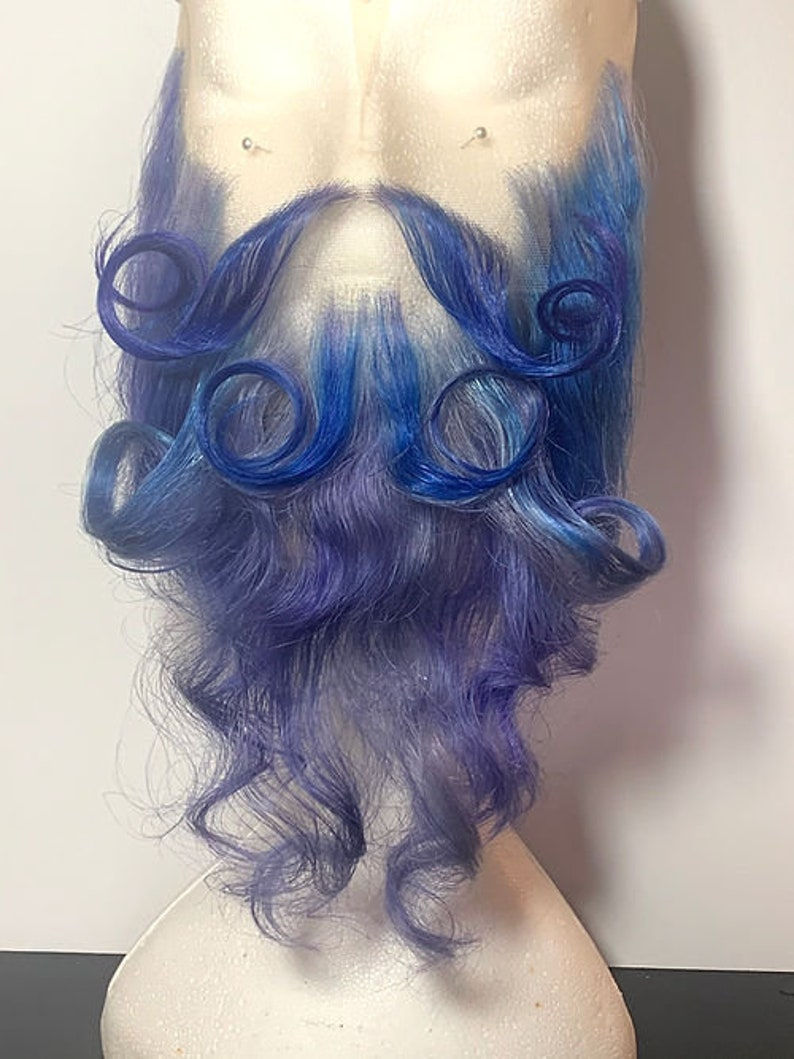 Blue Beard & Mustache Set | Hand-Tied Human Hair Swiss Lace Character Beard